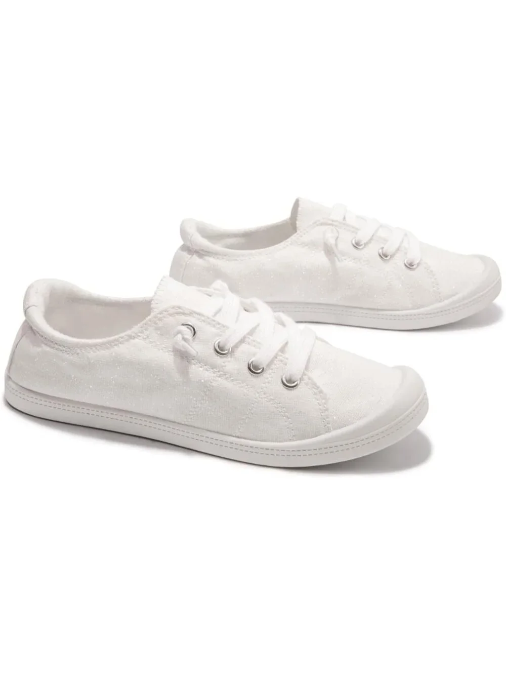 Womens White Glitter Tennis Shoes Classic Canva Low Top Athletic Running Sneaker